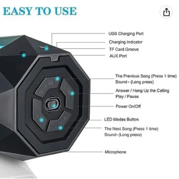 Wireless Bluetooth RGB LED Modes Button Speaker - Picture 2 of 12